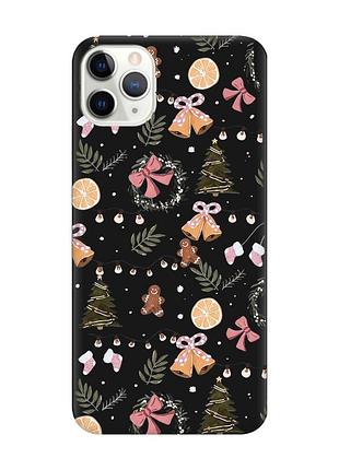 Матовый черный чехол на iphone 11 pro max (6.5) новогодний фон (принт 425)