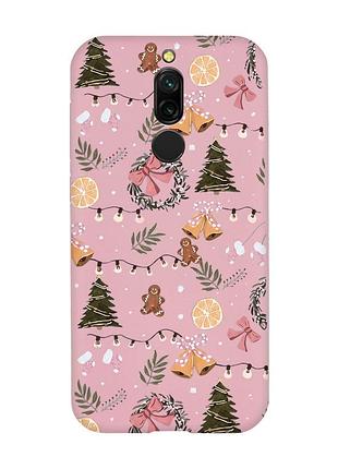 Матовий рожевий чохол на xiaomi redmi 8 новорічний фон (принт 425)