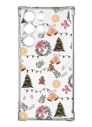 Чехол с утолщёнными углами на samsung galaxy s23 ultra новогодний фон (принт 425)