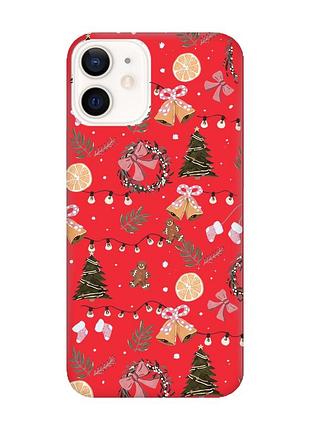 Матовый красный чехол на apple iphone 12 / 12 pro (6.1) новогодний фон (принт 425)