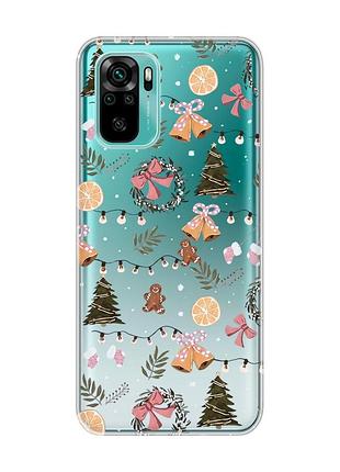 Прозорий чохол на xiaomi redmi note 10/note 10s новорічний фон (принт 425)