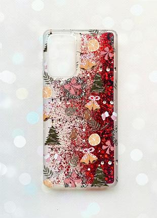 Чехол с плавающими красными блестками на samsung galaxy a52 (a525) новогодний фон (принт 425)
