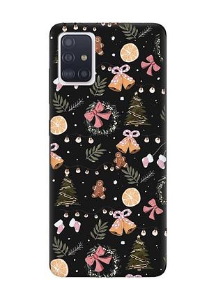 Матовий чорний чохол на samsung galaxy a51 новорічний фон (принт 425)