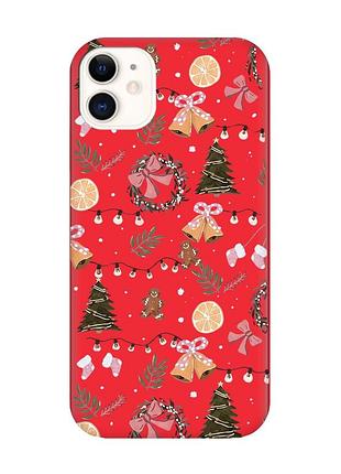 Матовый красный чехол на apple iphone 11 (6.1) новогодний фон (принт 425)