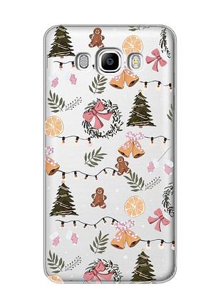 Прозрачный чехол на samsung galaxy j7(2016) j710 новогодний фон (принт 425)