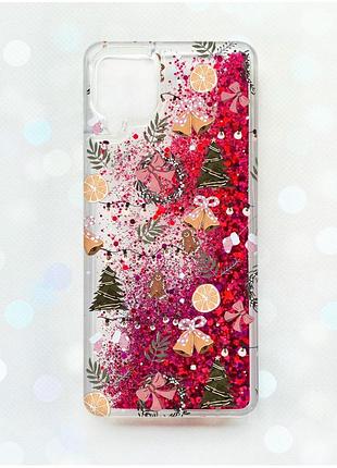 Чехол с плавающими розовыми блестками samsung galaxy a12 новогодний фон (принт 425)