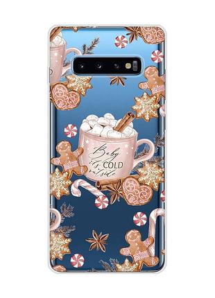 Прозорий чохол на samsung galaxy s10 plus новорічний фон (принт 426)