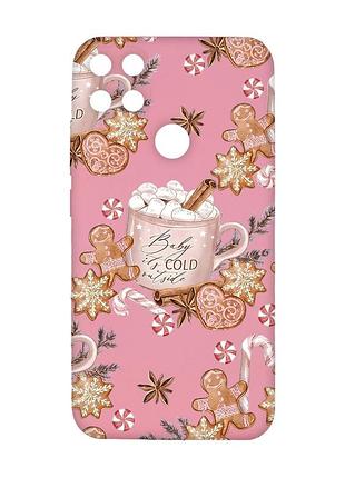Матовий рожевий чохол на xiaomi redmi 10c новорічний фон (принт 426)