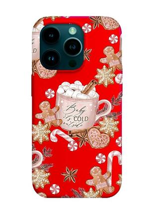 Матовый красный чехол на apple iphone 14 pro новогодний фон (принт 426)