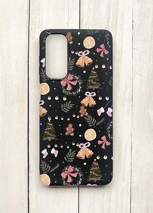 Матовый чехол на samsung galaxy m54 черный новогодний фон (принт 425)