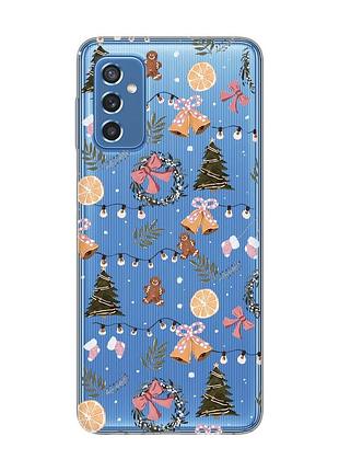Прозрачный чехол на samsung galaxy m52 новогодний фон (принт 425)