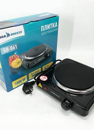 Настольная плита электрическая sea breeze sb-061 1000 вт, переносная компактная электроплита. цвет: черный