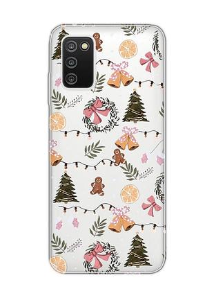 Прозрачный чехол на samsung galaxy a03s новогодний фон (принт 425)