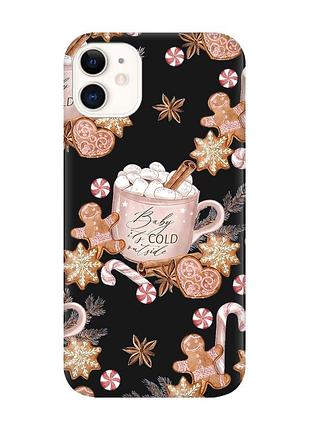 Матовый черный чехол на apple iphone 11 (6.1) новогодний фон (принт 426)