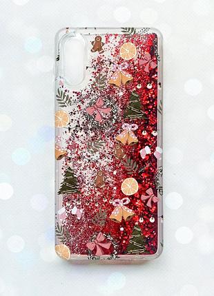 Чохол з плаваючими червоними блискітками на samsung galaxy a02/a022 (2021) новорічний фон (принт 425)
