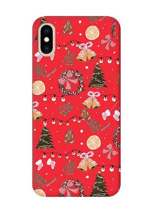 Матовий червоний чохол на iphone xs max новорічний фон (принт 425)