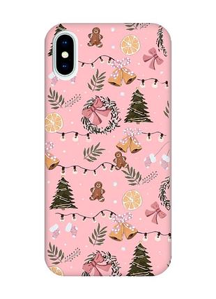 Матовый розовый чехол на iphone x / xs новогодний фон (принт 425)