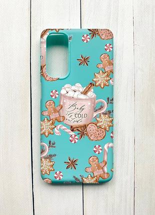 Матовый чехол на samsung galaxy m54 бирюзовый новогодний фон (принт 426)