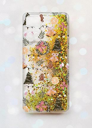Чохол з плаваючими золотими блискітками на xiaomi redmi note 11 pro новорічний фон (принт 425)