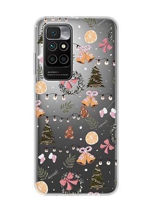 Прозрачный чехол на xiaomi redmi 10/10 (2022) новогодний фон (принт 425)