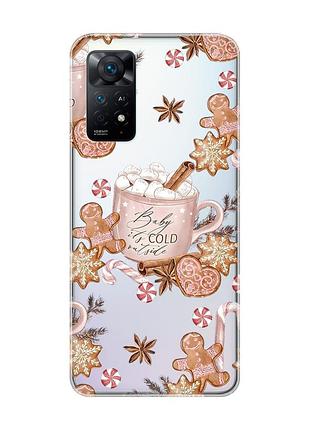 Прозрачный чехол на xiaomi redmi note 11 pro новогодний фон (принт 426)