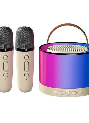 Портативная колонка караоке k12-2, bluetooth/usb/sd/fm/aux, 2 микрофона