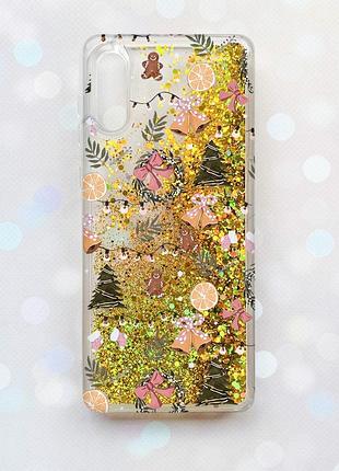Чехол с плавающими золотыми блестками на samsung galaxy a02/a022 (2021) новогодний фон (принт 425)