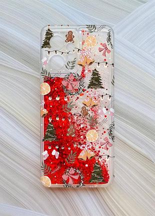 Чехол с плавающими красными блестками на xiaomi redmi note 12 4g новогодний фон (принт 425)