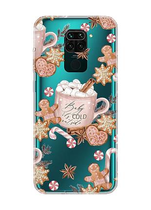 Прозрачный чехол на xiaomi redmi note 9/redmi 10 x новогодний фон (принт 426)
