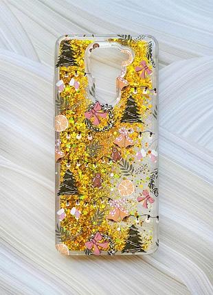 Чехол с плавающими золотыми блестками на xiaomi redmi note 9/10x новогодний фон (принт 425)