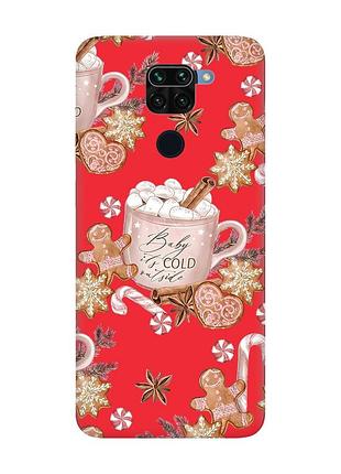Матовый красный чехол на xiaomi redmi note 9 / 10x новогодний фон (принт 426)