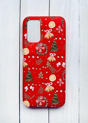 Матовий чохол на xiaomi redmi 9t червоний новорічний фон (принт 425)