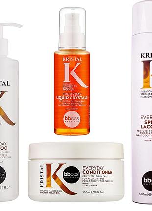 Набір для всіх типів волосся bbcos kristal everyday шампунь 300 мл кондиціонер 300 мл рідкі кристали 100 мл та спрей-лак 500 мл
