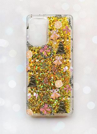 Чехол с плавающими золотыми блестками на samsung galaxy a52 (a525) новогодний фон (принт 425)