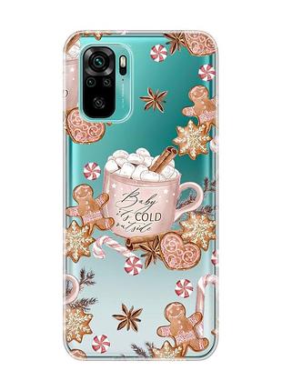 Прозорий чохол на xiaomi redmi note 10/note 10s новорічний фон (принт 426)