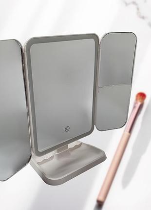 Дзеркало потрійне настільне xr-3300, акумуляторне, з led-підсвіткою, 3 режими, сенсорне керування