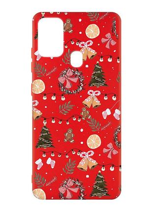 Матовый красный чехол на samsung galaxy m30s/m21 новогодний фон (принт 425)