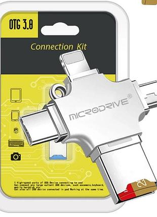 Адаптер для айфона iphone microdrive usb-накопитель usb3.0 ios micro type-c apple lightning 4 в 1
