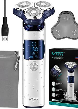 Электробритва vgr v-328, роторная, 3 плавающие головки, ipx7, usb