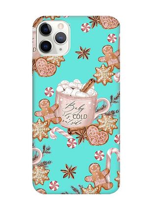 Матовый бирюзовый чехол на iphone 11 pro max (6.5) новогодний фон (принт 426)