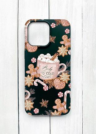 Матовый чехол на iphone 15 pro max черный новогодний фон (принт 426)