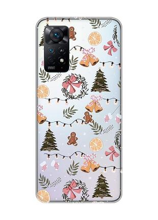 Прозрачный чехол на xiaomi redmi note 11 pro новогодний фон (принт 425)