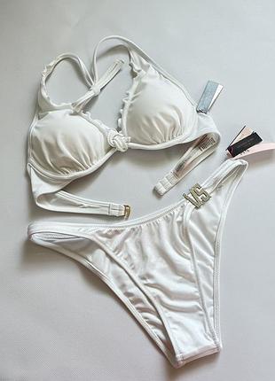 Розкішний роздільний білий купальник victoria’s secret з камінням (топ + бразильяна) вікторія сікрет оригінал