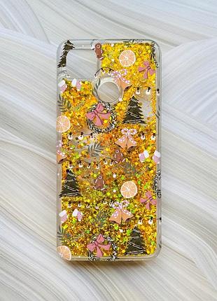 Чохол з плаваючими золотими блискітками на xiaomi redmi 9c/10a новорічний фон (принт 425)
