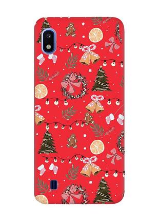 Матовый красный чехол на samsung galaxy а10 (2019) а105 новогодний фон (принт 425)
