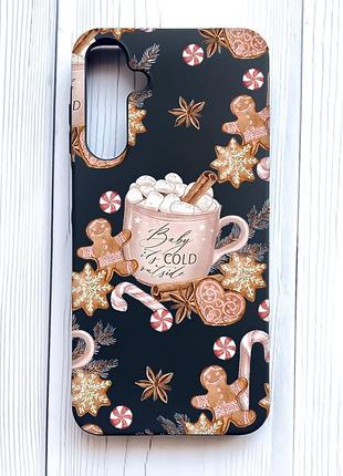 Матовый черный чехол на samsung galaxy a25 (a256) новогодний фон (принт 426)