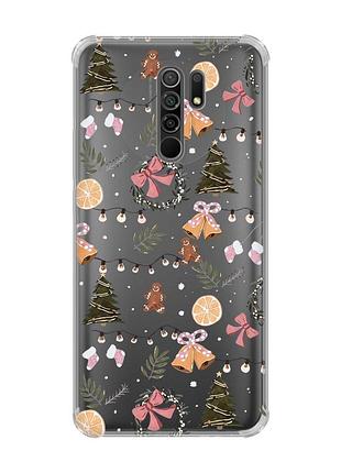 Чохол з потовщеними кутами на xiaomi redmi 9 новорічний фон (принт 425)