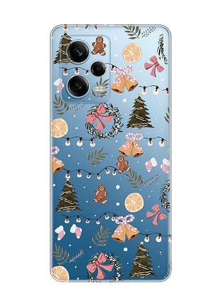 Прозрачный чехол на xiaomi redmi note 12 5g новогодний фон (принт 425)