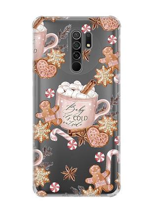 Чохол з потовщеними кутами на xiaomi redmi 9 новорічний фон (принт 426)