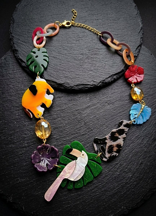Кольє " tropic exotic", tropical chic, сафарі, бохо, еко-стиль, кежуал, літній стиль.